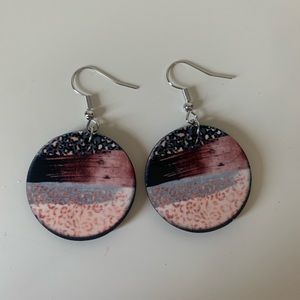 Wood Leopard Look 3cm Earrings Set NEW Dangle Earrings